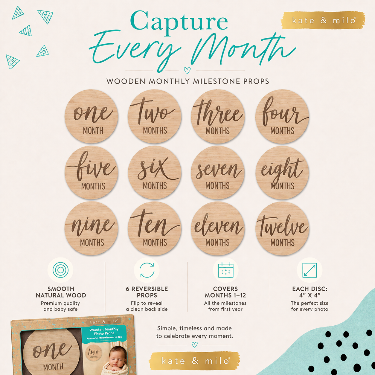 Baby Wooden Monthly Milestone Photo Props Discs