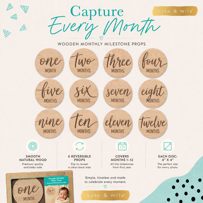 Baby Wooden Monthly Milestone Photo Props Discs